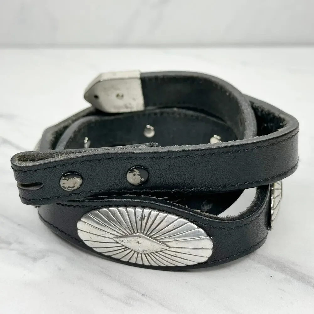 Justin Black Leather Concho Belt Strap No Buckle Size 30 ✨